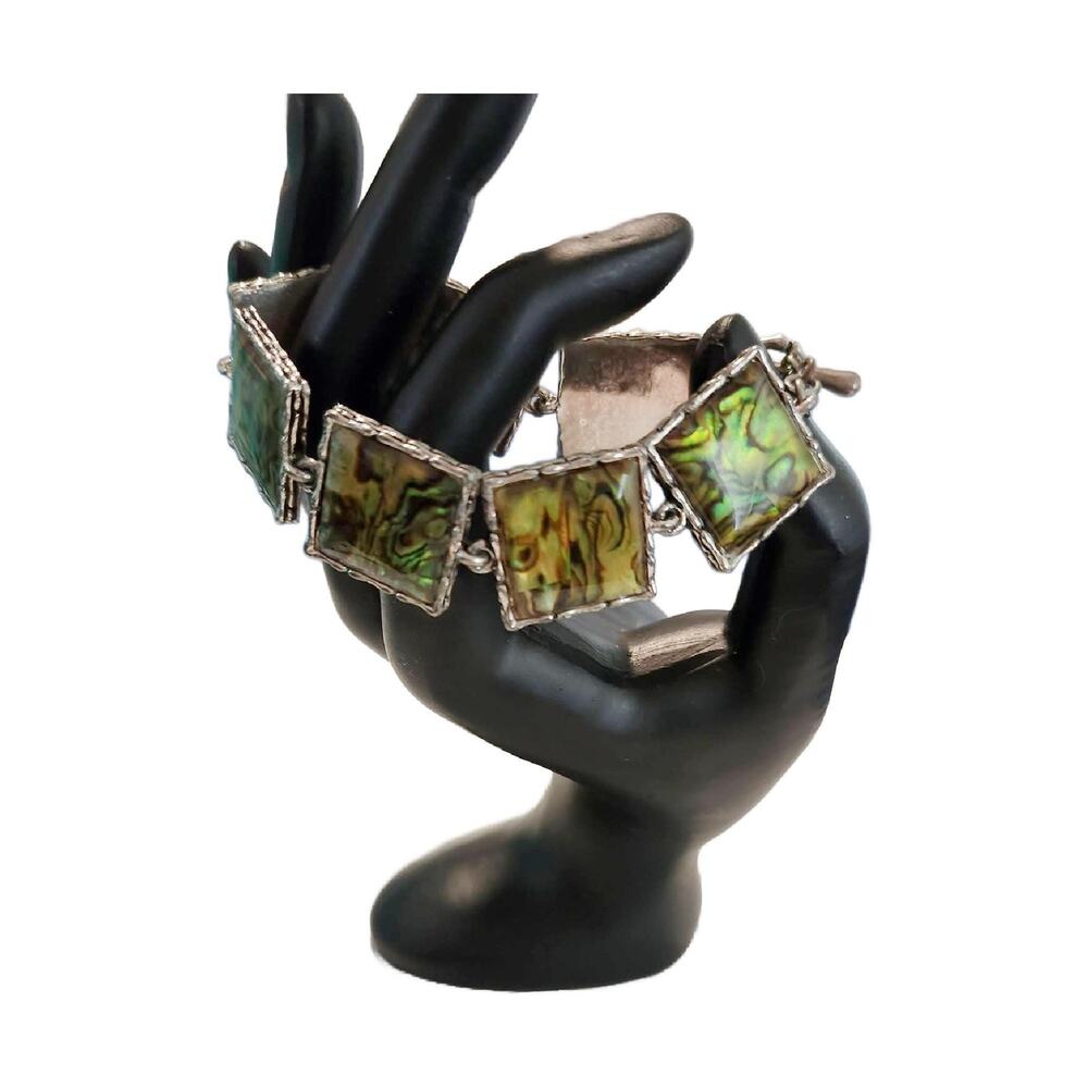 Vintage Faux Abalone Link Bracelet, 7" Long